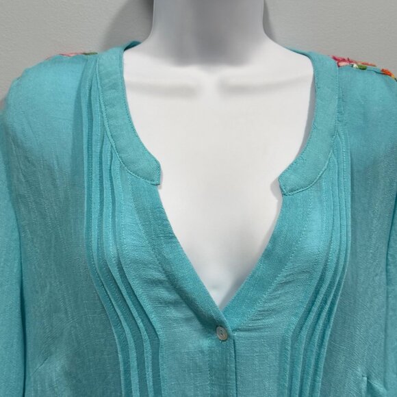 Fig & Flower Turquoise Floral Embroidered Peasant Tunic Top Boho Plus Size 2X - Picture 4 of 10